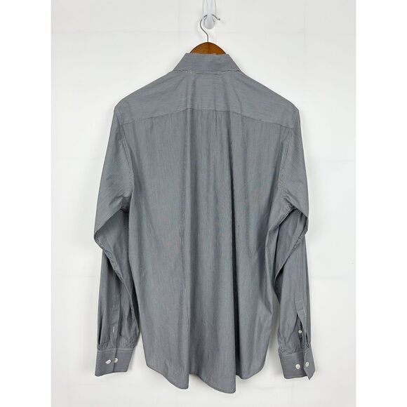 Theory Sylvain Striped Button Down Long Sleeve Dress Shirt Gray White Size Large - Picture 2 of 8